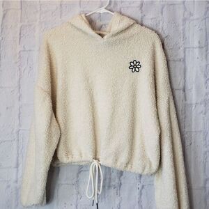 POLLY & ESTHER Teddy Bear Fleece Hoodie w/ Daisy Patch Large